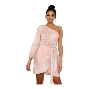 Tie dye One shoulder Dress Pink Peach M